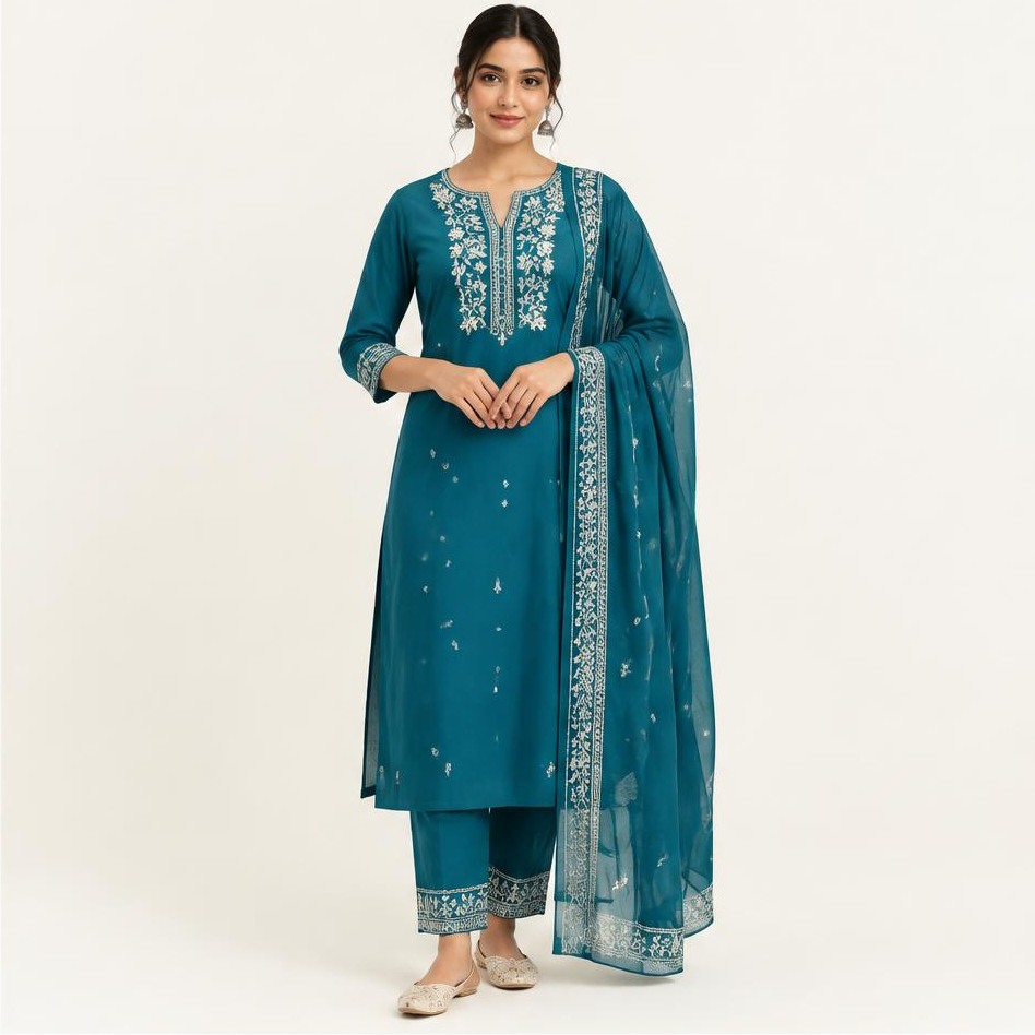 Teal Embroidered Boutique Dress