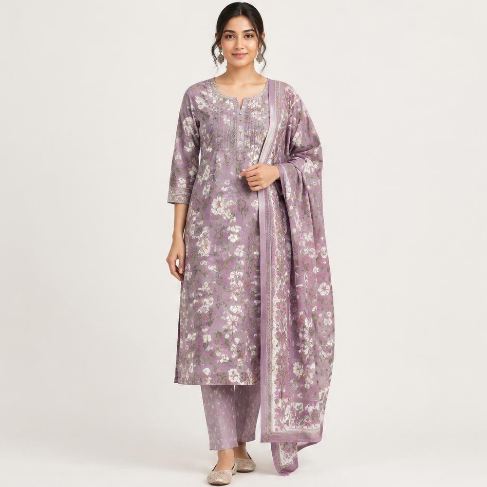 Mauve Floral Three Piece