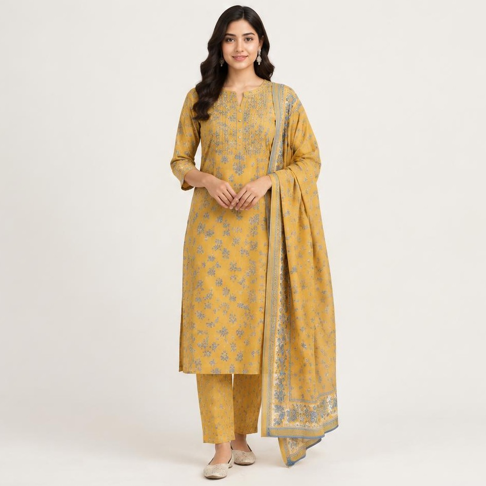 Marigold Printed Three Piece