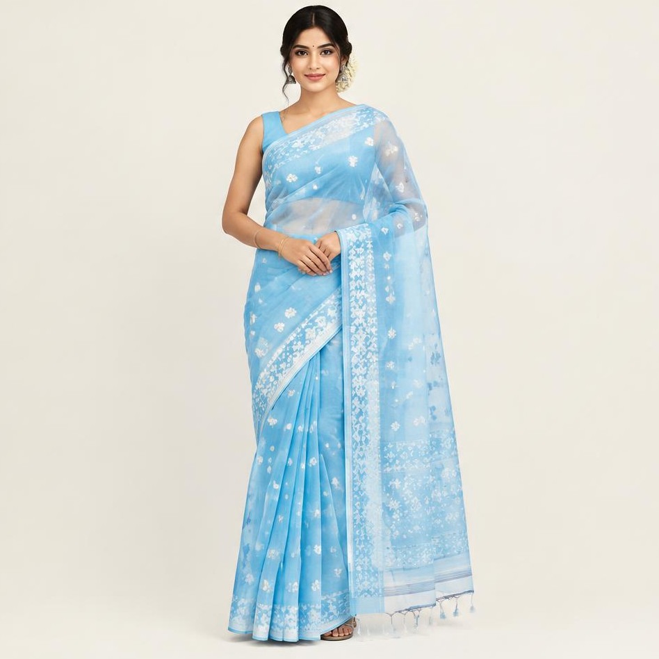Sky Blue Jamdani Saree