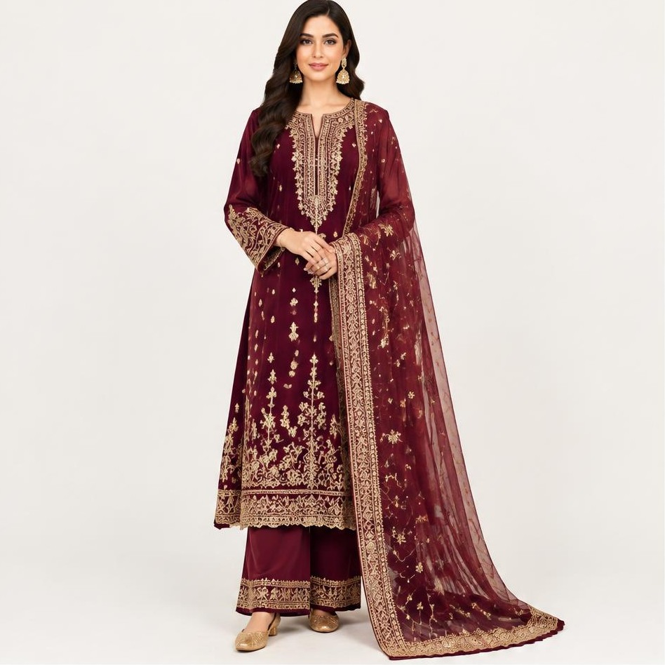 Burgundy Festive Three Piece