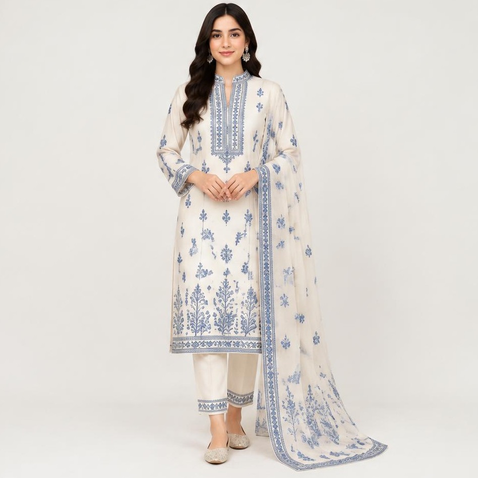 Ivory Blue Three Piece