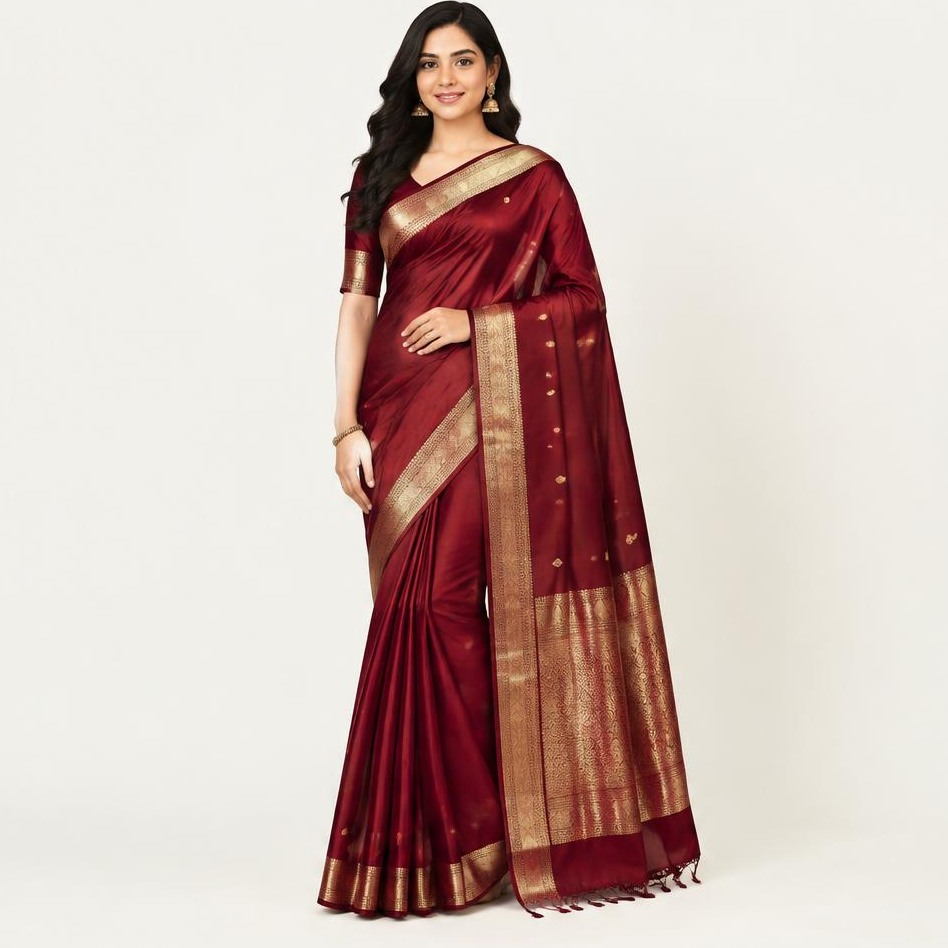 Wine Gold Silk Saree
