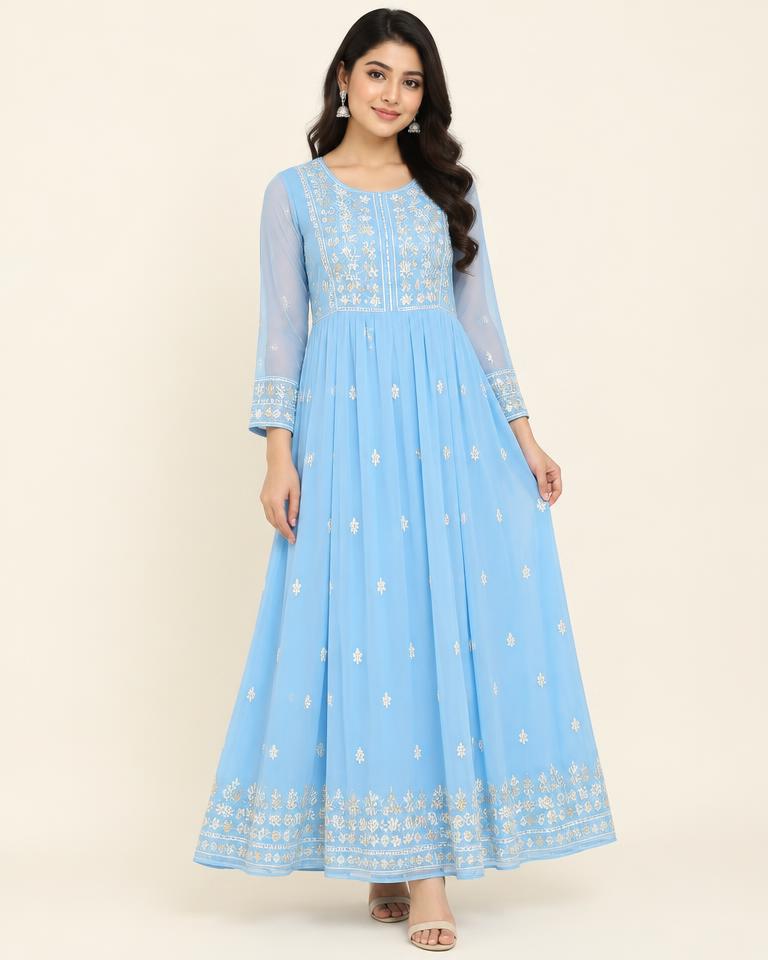 Sky Blue Georgette Readymade Gown